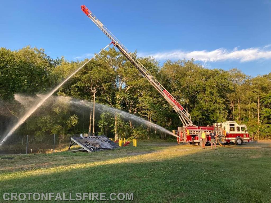 Ladder 67 at a mutual aid tanker operations drill in South Salem, 07/25/22