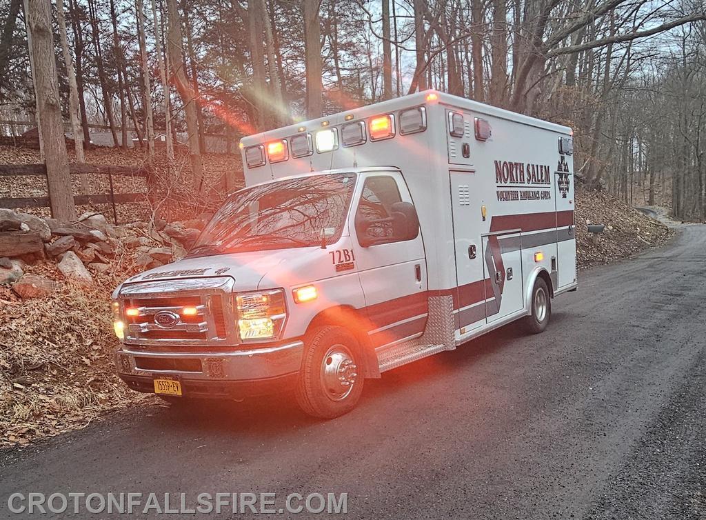 NSVAC ambulance 72-B1 stood-by at the scene in case there was an injury to a firefighter or civilian.